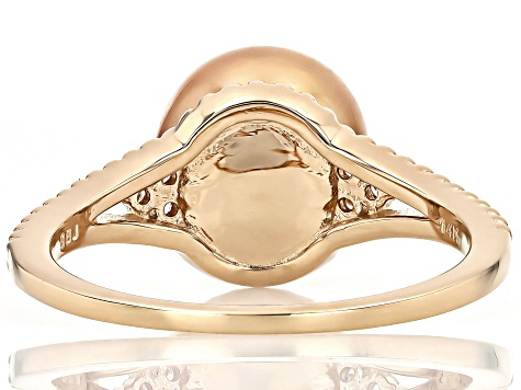Golden Cultured South Sea Pearl and Lab Grown Diamonds 14k Yellow Gold Ring
