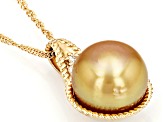 Golden Cultured South Sea Pearl and Lab Grown Diamonds 14k Yellow Gold Pendant with Chain