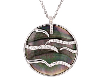 Picture of Tahitian Mother-of-Pearl and White Zircon Rhodium Over Sterling Silver Pendant with Chain