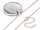 Tahitian Mother-of-Pearl and White Zircon Rhodium Over Sterling Silver Pendant with Chain