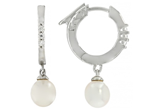 White Cultured Freshwater Pearls and Moissanite Plantineve® Earrings