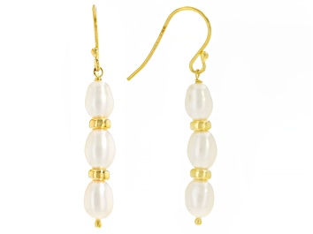 Picture of White Cultured Freshwater Pearl 18k Yellow Gold Over Sterling Silver Earrings