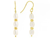 White Cultured Freshwater Pearl 18k Yellow Gold Over Sterling Silver Earrings