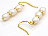 White Cultured Freshwater Pearl 18k Yellow Gold Over Sterling Silver Earrings