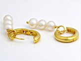 White Cultured Freshwater Pearl 18k Yellow Gold Over Sterling Silver Earrings