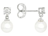 White Cultured Freshwater Pearl and Moissanite Platineve® Earrings