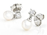 White Cultured Freshwater Pearl and Moissanite Platineve® Earrings