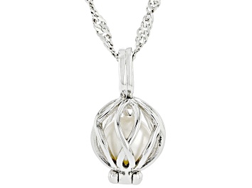 Picture of Cultured Freshwater Pearl Rhodium Over Silver Cage Pendant With Chain