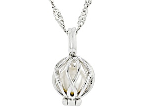 Cultured Freshwater Pearl Rhodium Over Silver Cage Pendant With Chain