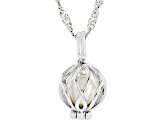 Cultured Freshwater Pearl Rhodium Over Silver Cage Pendant With Chain