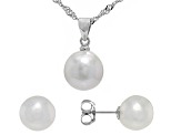 Genusis™ White Cultured Freshwater Pearl Rhodium Over Sterling Silver Stud Earring and Necklace Set