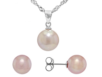 Picture of Genusis™ Lavender Cultured Freshwater Pearl Rhodium Over Sterling Stud Earring and Necklace Set
