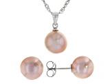 Genusis™ Pink Cultured Freshwater Pearl Rhodium Over Sterling Silver Stud Earring and Necklace Set