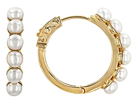 White Cultured Freshwater Pearl 18k Yellow Gold Over Sterling Silver ...