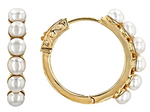 White Cultured Freshwater Pearl 18k Yellow Gold Over Sterling Silver Hoop Earrings