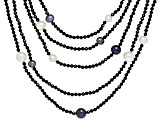 Multi-color Cultured Freshwater Pearl and Black Spinel Rhodium Over Sterling Silver Necklace