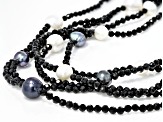 Multi-color Cultured Freshwater Pearl and Black Spinel Rhodium Over Sterling Silver Necklace