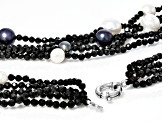 Multi-color Cultured Freshwater Pearl and Black Spinel Rhodium Over Sterling Silver Necklace