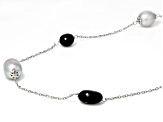 Platinum Cultured Freshwater Pearl and Onyx Rhodium Over Sterling Silver Necklace