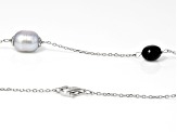 Platinum Cultured Freshwater Pearl and Onyx Rhodium Over Sterling Silver Necklace