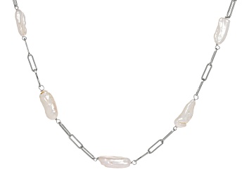 Picture of 4-7mm White Cultured Freshwater Pearl Rhodium Over Sterling Silver Necklace