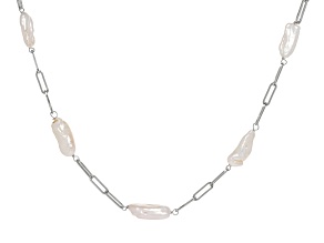4-7mm White Cultured Freshwater Pearl Rhodium Over Sterling Silver Necklace