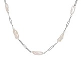 4-7mm White Cultured Freshwater Pearl Rhodium Over Sterling Silver Necklace