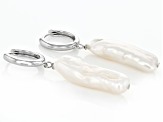 White Cultured Freshwater Pearl Rhodium Over Sterling Silver Dangle Earrings
