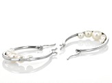 White Cultured Freshwater Pearl Rhodium Over Sterling Silver Hoop Earrings