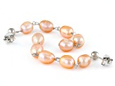 Peach Cultured Freshwater Pearl Rhodium Over Sterling Silver Dangle Earrings