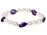 White Cultured Freshwater Pearl and Amethyst Stretch Bracelet