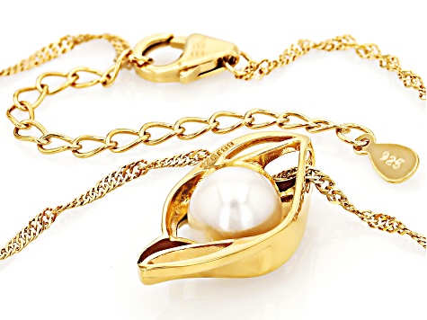 White Cultured Freshwater Pearl 18k Yellow Gold Over Sterling Silver Pendant with Chain