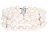 White Cultured Freshwater Pearl Sterling Silver Multi Row Bracelet