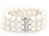 White Cultured Freshwater Pearl Sterling Silver Multi Row Bracelet