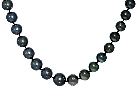 Black Cultured Tahitian Pearl 14k White Gold Strand Necklace