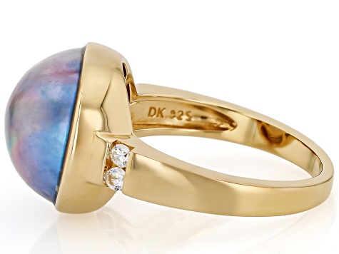 Platinum Cultured South Sea Mabe Pearl and White Zircon 18k Yellow