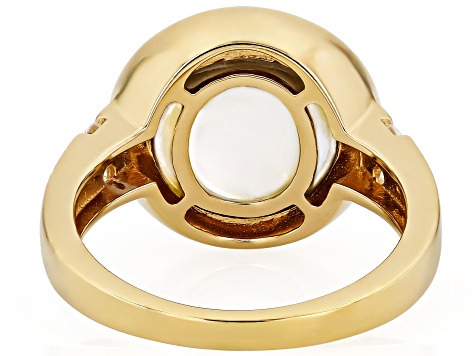 Platinum Cultured South Sea Mabe Pearl and White Zircon 18k Yellow