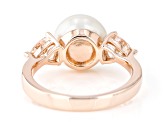 White Cultured Freshwater Pearl and Morganite 18k Rose Gold Over Sterling Silver Ring