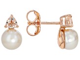 White Cultured Freshwater Pearl and Morganite 18k Rose Gold Over Sterling Silver Earrings