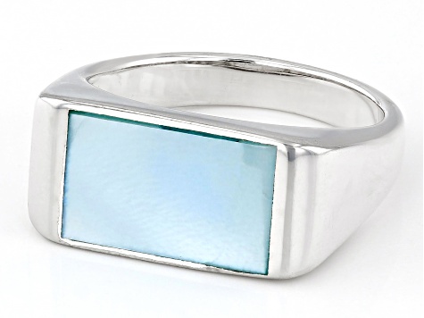 Blue South Sea Mother-of-Pearl Rhodium Over Sterling Silver Ring