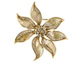 Golden South Sea Mother-of-Pearl and White Zircon 18k Gold Over Sterling Silver Brooch Pendant