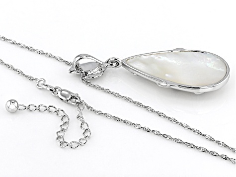 White South Sea Mother-of-Pearl Rhodium Over Sterling Silver Pendant