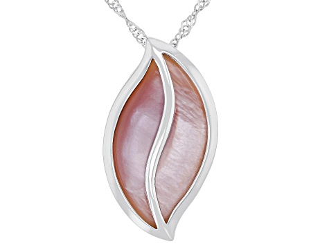 Pink Mother-of-Pearl Rhodium Over Sterling Silver Pendant with Chain