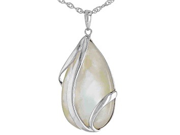 Picture of 30x19mm White South Sea Mother-of-Pearl Rhodium Over Sterling Silver Pendant with Chain