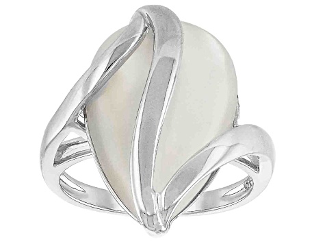 21x14mm White South Sea Mother-of-Pearl Rhodium Over Sterling Silver Ring