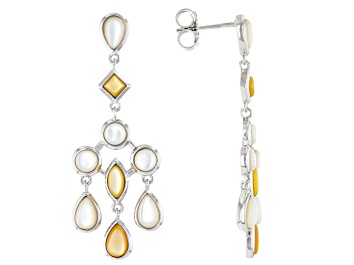 Picture of White and Yellow Mother-of-Pearl Rhodium Over Sterling Silver Chandelier Earrings