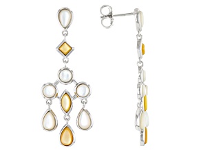 White and Yellow Mother-of-Pearl Rhodium Over Sterling Silver Chandelier Earrings