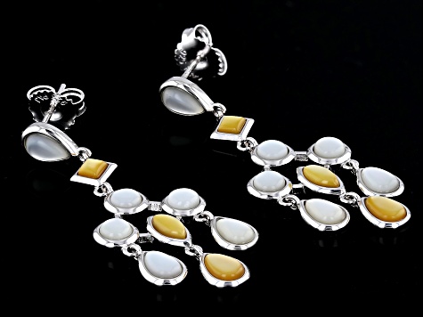 White and Yellow Mother-of-Pearl Rhodium Over Sterling Silver Chandelier Earrings