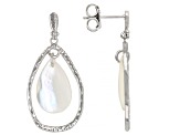 15x10mm White Mother-of-Pearl Rhodium Over Sterling Silver Dangle Earrings