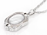 White Mother-of-Pearl Doublet with White Zircon Rhodium Over Sterling Silver Locket Pendant w/Chain